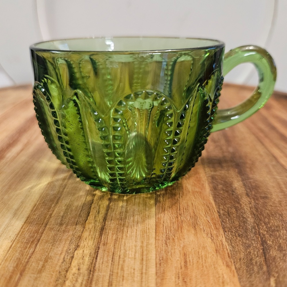 Vintage Indiana Glass Dewdrop Green Pressed Glass Cup - Forest Green Retro